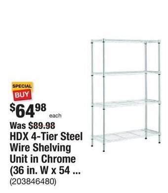 The Home Depot Hdx 4-tier steel wire shelving unit in chrome (36 in. w x 54 in. h x 14 in. d) offer