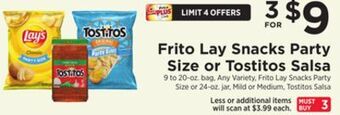 ShopRite Frito lay snacks party size or tostitos salsa offer