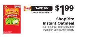 ShopRite Instant oatmeal offer