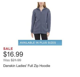 Costco Danskin ladies' full zip hoodie offer