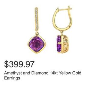 Costco Amethyst and diamond 14kt yellow gold earrings offer