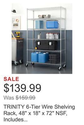 Costco Trinity 6-tier wire shelving rack, 48" x 18" x 72" nsf, includes wheels offer