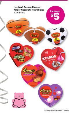 Family Dollar Hershey's reese's, mars, or kinder chocolate heart boxes offer