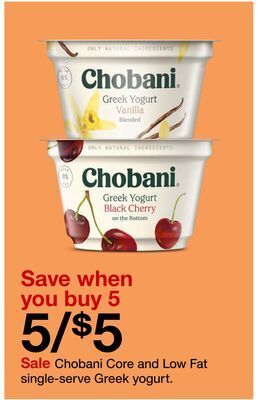 Target Chobani core and low fat single-serve greek yogurt offer
