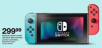 Target Nintendo switch consle with neon blue and red joycon controllers offer