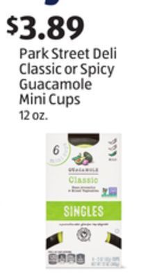 Aldi Park street deli classic or spicy guacamole mini cups offer