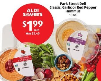 Aldi Park street deli classic, garlic or red pepper hummus offer