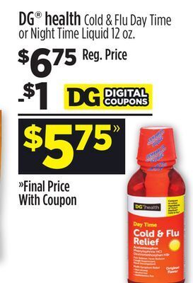 Dollar General Dg® health cold & flu day time or night time liquid offer
