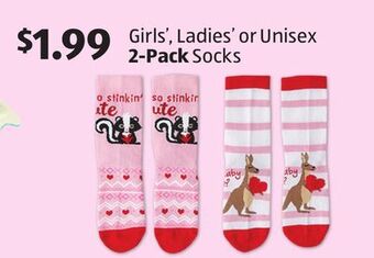 Aldi Girls', ladies' or unisex 2-pack socks offer