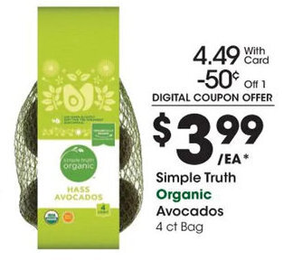Kroger Simple Truth Organic Avocados offer