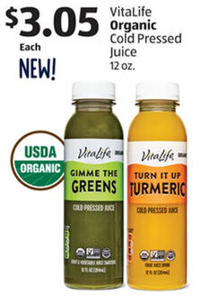 Aldi Vitalife Organic Cold Pressed Juice 12 oz. offer
