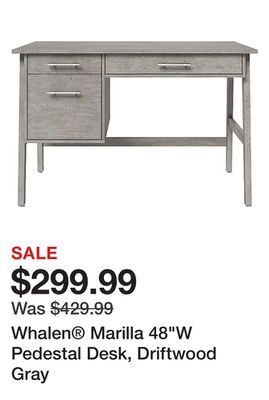 Office Depot Whalen® marilla 48"w pedestal desk, driftwood gray offer