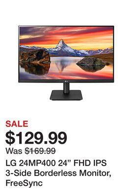 Office Depot Lg 24mp400 24" fhd ips 3-side borderless monitor, freesync offer