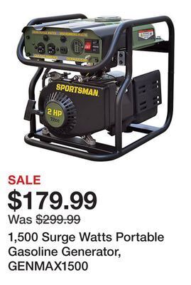 Tractor Supply Company 1,500 surge watts portable gasoline generator, genmax1500 offer