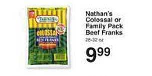 Price Chopper Nathan's colossal or family pack beef franks offer