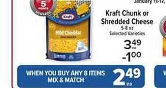 Price Chopper Kraft chunk or shredded cheese offer