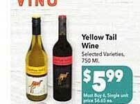 Vallarta Supermarkets Yellow tail wine offer