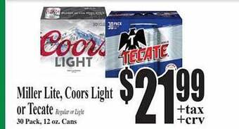 Baja Ranch Miller lite, coors light or tecate offer