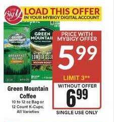 Big Y Green mountain coffee offer