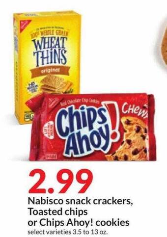 Hy-Vee Nabisco snack crackers, toasted chips or chips ahoy! cookies offer