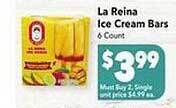 Vallarta Supermarkets La reina ice cream bars offer
