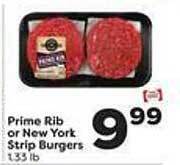 Weis Markets Prime rib or new york strip burgers offer
