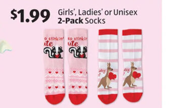 Aldi Girls', Ladies' or Unisex 2-Pack Socks offer