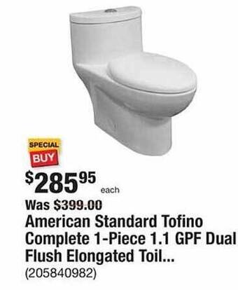 The Home Depot American standard tofino complete 1-piece 1.1 gpf dual flush elongated toilet offer