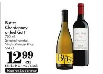 Pavilions Butter chardonnay or joel gott offer