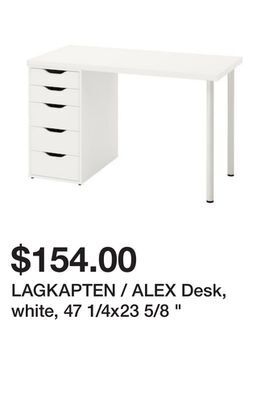 Ikea Lagkapten / alex desk, white, 47 1/4x23 5/8 " offer