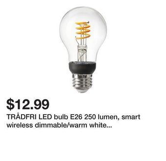 Ikea Trådfri led bulb e26 250 lumen, smart wireless dimmable/warm white globe offer