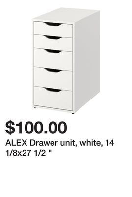 Ikea Alex drawer unit, white, 14 1/8x27 1/2 " offer