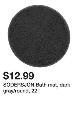 Ikea Södersjön bath mat, dark gray/round, 22 " offer