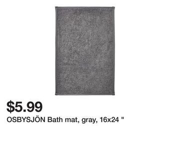 Ikea Osbysjön bath mat, gray, 16x24 " offer