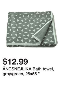 Ikea Ängsnejlika bath towel, gray/green, 28x55 " offer