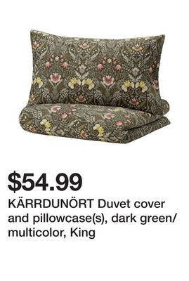 Ikea Kärrdunört duvet cover and pillowcase(s), dark green/multicolor, king offer