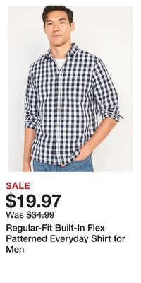 Old Navy Regular-fit built-in flex patterned everyday shirt for men offer