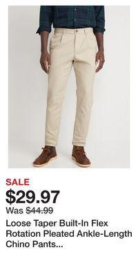 Old Navy Loose taper built-in flex rotation pleated ankle-length chino pants for men offer