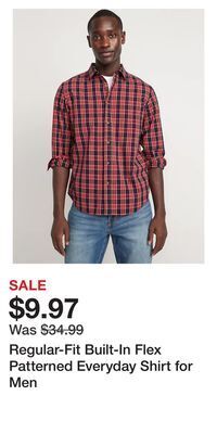 Old Navy Regular-fit built-in flex patterned everyday shirt for men offer
