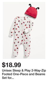 Old Navy Unisex sleep & play 2-way-zip footed one-piece and beanie set for baby offer