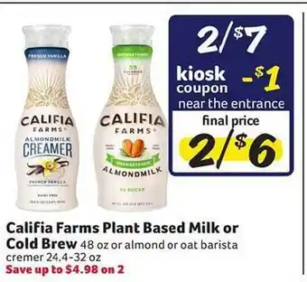 Harveys Supermarkets Califia farms plant based milk or cold brew offer