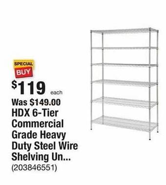 The Home Depot Hdx 6-tier commercial grade heavy duty steel wire shelving un offer