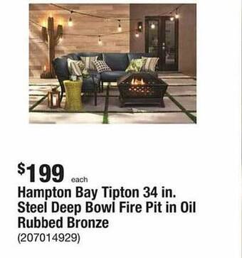 The Home Depot Hampton bay tipton 34 in. steel deep bowl fire pit in oil rubbed bronze offer