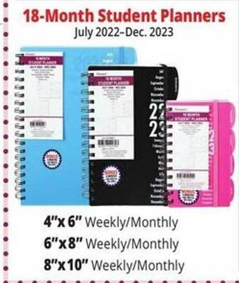 Ocean State Job Lot 18-month student planners offer