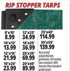 Ocean State Job Lot Rip stopper tarps offer