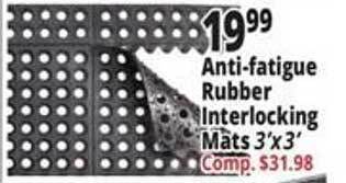 Ocean State Job Lot Anti-fatigue rubber interlocking mats 3' x 3' offer