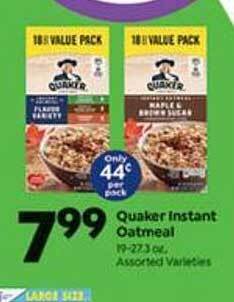 Save a Lot Quaker instant oatmeal offer