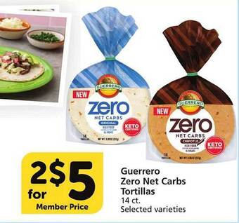 Vons Guerrero zero net carbs tortillas offer