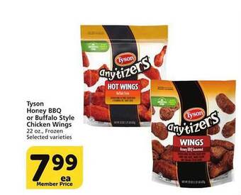 Vons Tyson honey bbq or buffalo style chicken wings offer