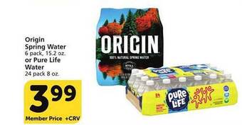 Vons Origin spring water or pure life water offer